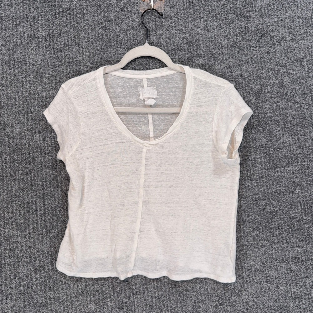 Sigrid Olsen Top Women Medium White Linen Vneck Cap Sleeve Casual Coastal Tee